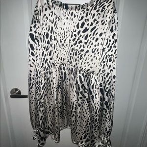 Cow print long sleeve satin shirt